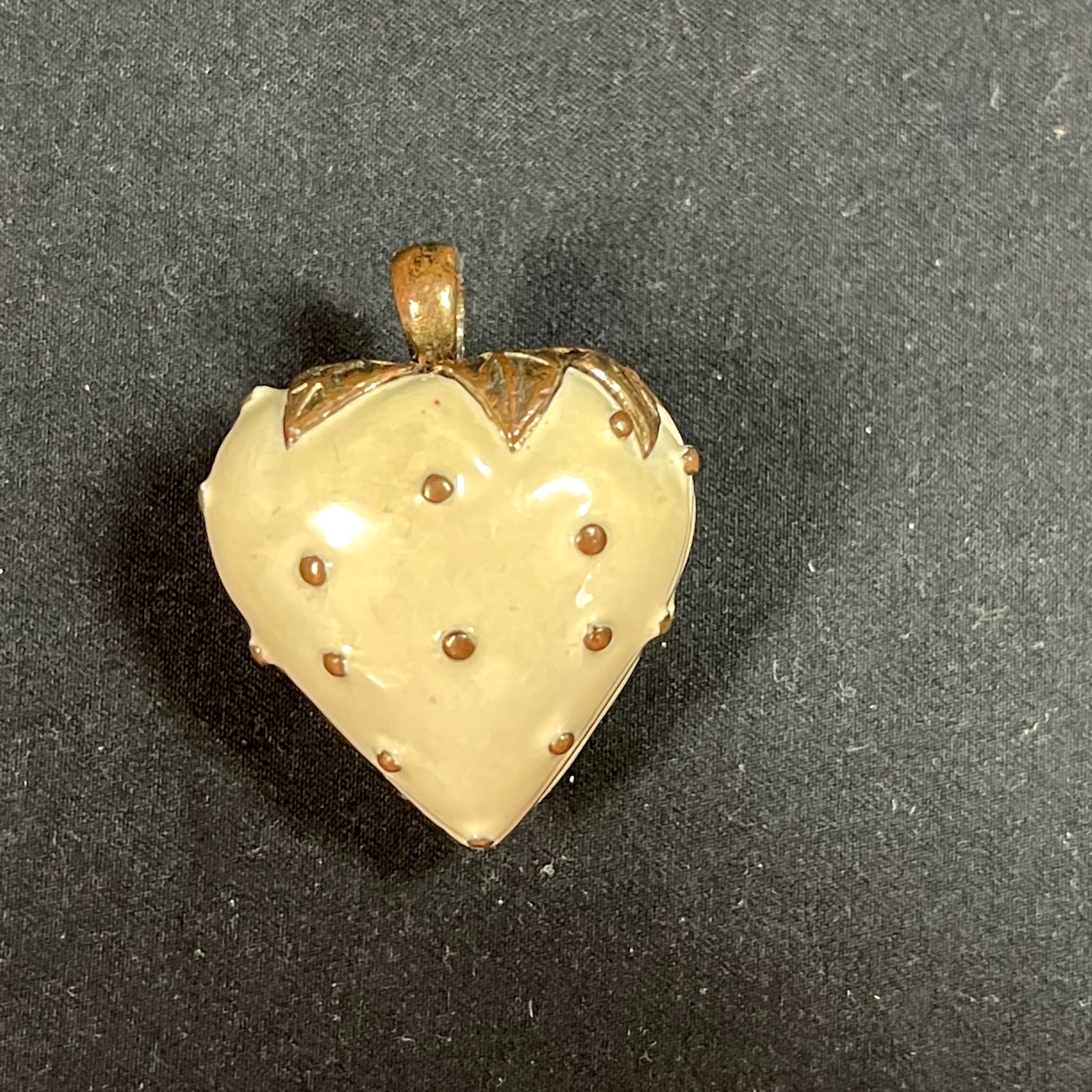 Cloisonne Strawberry Pendant Beige Gold Tone Heavy No Markings